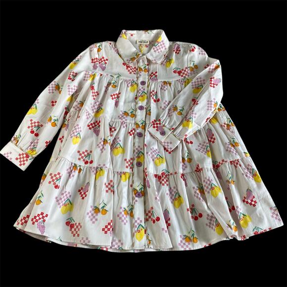 Finding Foxtale Tiered Shirt Dress Girls 7 8 White Lemon Cherries‎ Fruit Novelty - Picture 1 of 8